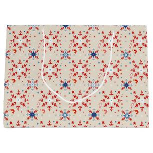 Sacola Para Presentes Grande Patriótico Vermelho Branco Azul Floco de Neve Pres