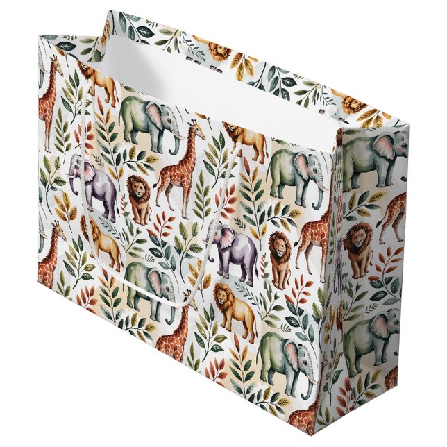 Sacola Para Presentes Grande Patterned fabric featuring elephants, giraffes (Criador carregado)