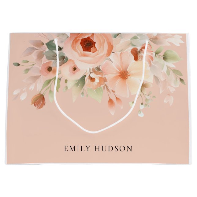 Sacola Para Presentes Grande Peach Boho Floral (Frente)