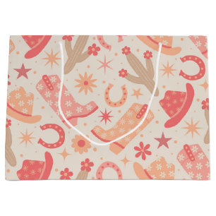 Sacola Para Presentes Grande Peach Fuzz Groovy Botas e chapéus para vaqueiras