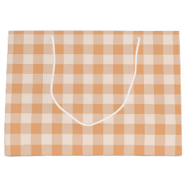 Sacola Para Presentes Grande Peach White Checkered Gingham Patterno