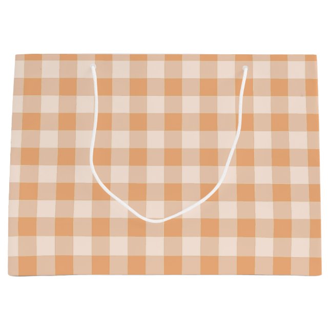 Sacola Para Presentes Grande Peach White Checkered Gingham Patterno (Frente)