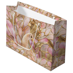 Sacola Para Presentes Grande Peacock Rosa Cinza Dourado Glam