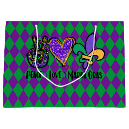 SACOLA PARA PRESENTES GRANDE PEAVE AMOR MARDI GRAS PURPLE VERDE DOURADO