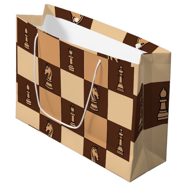 Sacola Para Presentes Grande Peças do Tabuleiro de Xadrez (Frente inclinada)