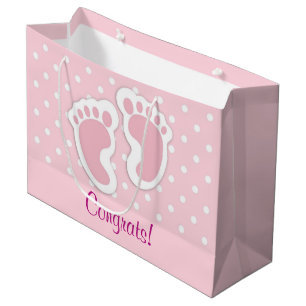 Sacola Para Presentes Grande Pegadas de Bebê Cor-de-Rosa
