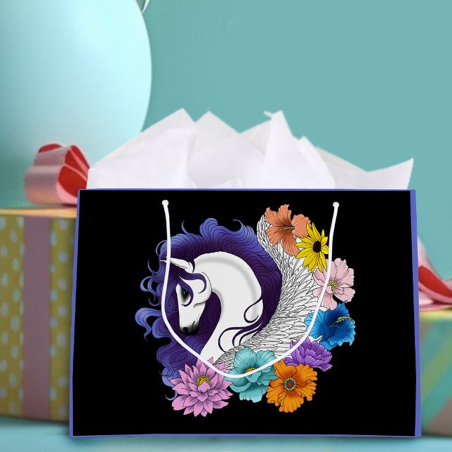 Sacola Para Presentes Grande Pegasus Preto Floral (Criador carregado)