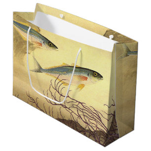 Sacola Para Presentes Grande Peixe Cavala no Oceano, Arte Vintage Japonismo