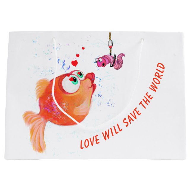 Sacola Para Presentes Grande Peixe Engraçado e Saco-Presente (Frente)