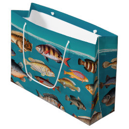 Sacola Para Presentes Grande Peixes Coloridos Sob Água Do Oceano Azul