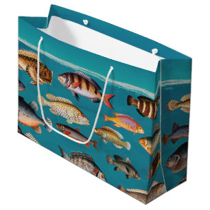 Sacola Para Presentes Grande Peixes Coloridos Sob Água Do Oceano Azul