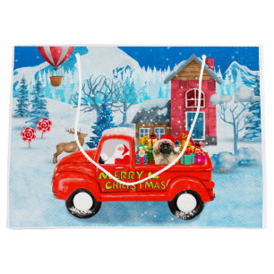 Sacola Para Presentes Grande Pekingese Dog Christmas Delivery Truck Snow