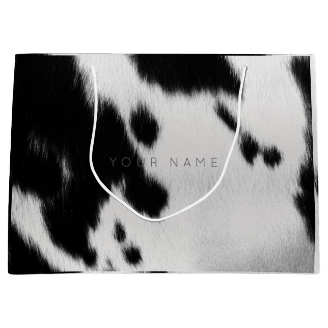 Sacola Para Presentes Grande Pele animal Abstrato branco branco Cinza vitamina (Frente)