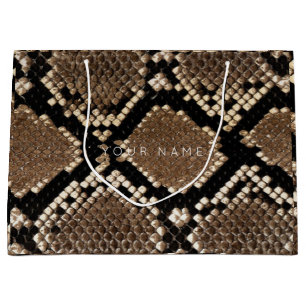 Sacola Para Presentes Grande Pele animal Abstrato Python Preto Branco