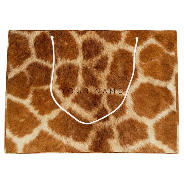 Sacola Para Presentes Grande Pele Animal Brown Safari Giraffe Minimamente (Frente)