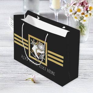 Sacola Para Presentes Grande Pele de gelo Dourada e Preta Personalizada