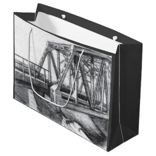 Sacola Para Presentes Grande Pêncilara antiga da ponte preto e branco monocromá