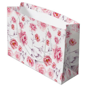 Sacola Para Presentes Grande peony cor-de-rosa botânica desenhando padrão de vi