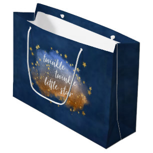 Sacola Para Presentes Grande Pequena Estrela Brilhante Marinho Azul Cobre Dou