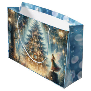 Sacola Para Presentes Grande Pequena Fada de Natal numa Floresta Encantada