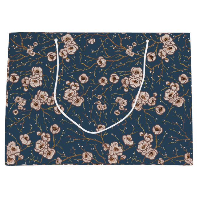 Sacola Para Presentes Grande Pequenas flores padrão azul claro (Frente)