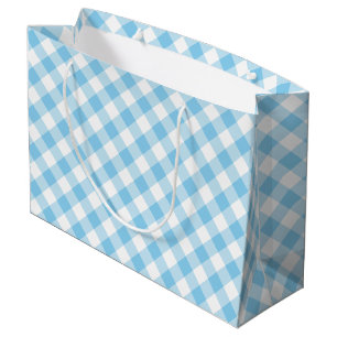 Sacola Para Presentes Grande Pequeno Azul e Branco Grandes Verificações de Ging