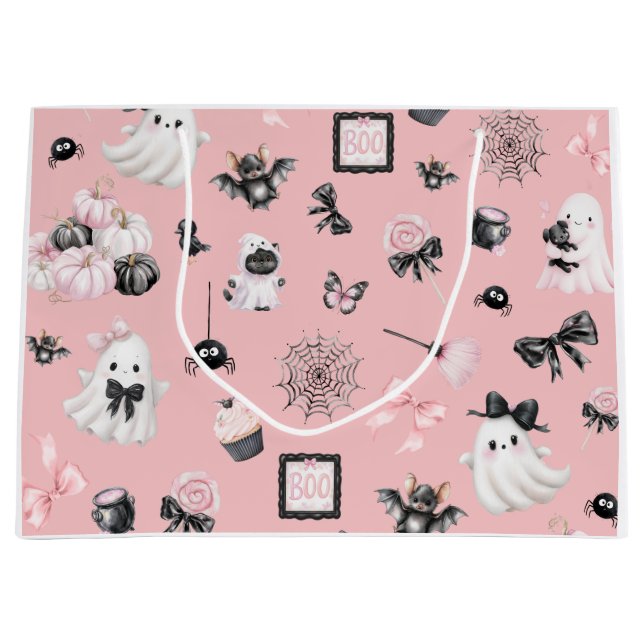 Sacola Para Presentes Grande Pequeno Boo Rosa Halloween (Frente)