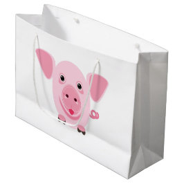Sacola Para Presentes Grande Pequeno porco rosa feliz e fofo
