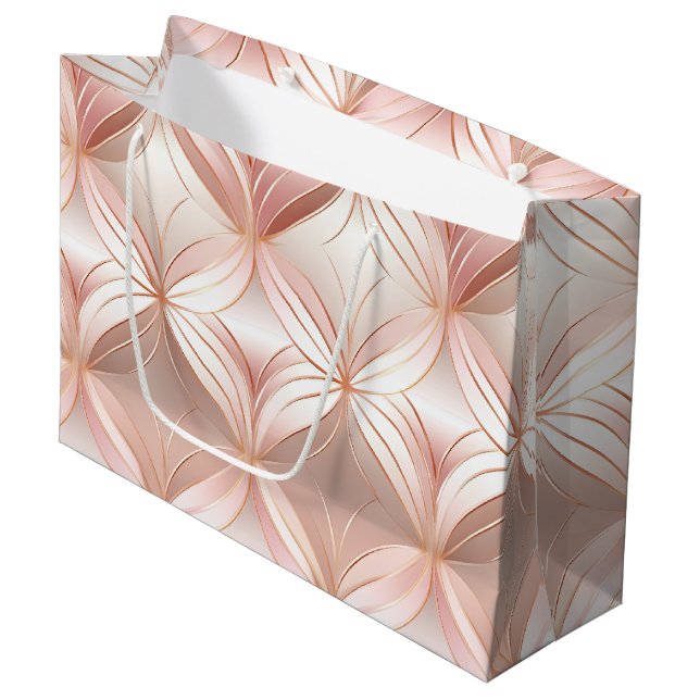 Sacola Para Presentes Grande Pérola Bege Rosa Dourado  (Frente inclinada)