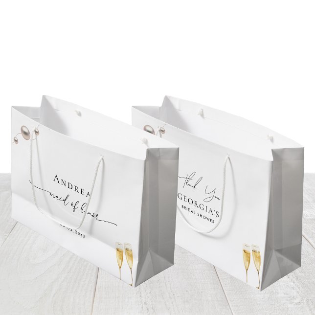 Sacola Para Presentes Grande  Pérolas e Prosecco Dama de Honra Obrigada (Criador carregado)