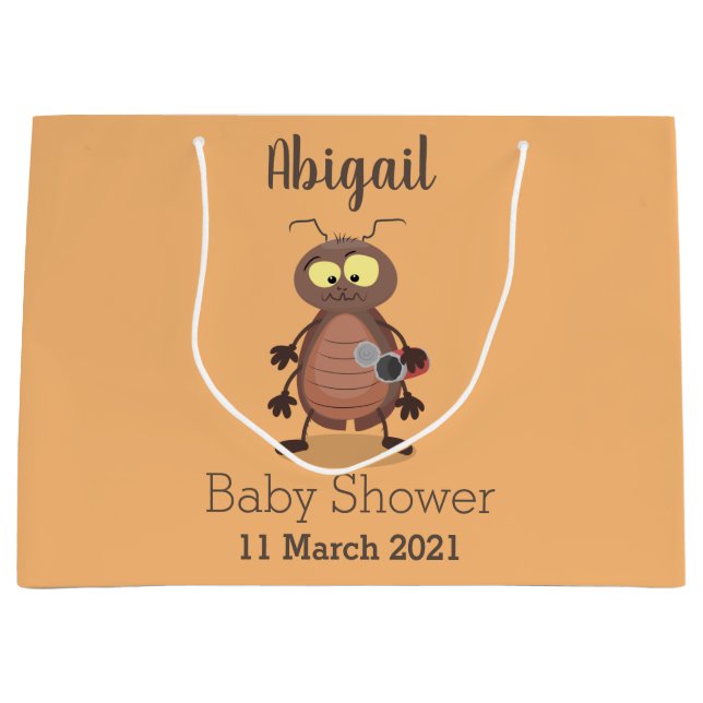 Sacola Para Presentes Grande Personagem de desenho animado de barata engraçada (Frente)