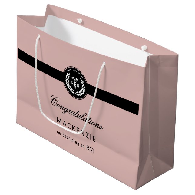 Sacola Para Presentes Grande Personalização de Graduação de Enfermagem Moderna  (Frente inclinada)