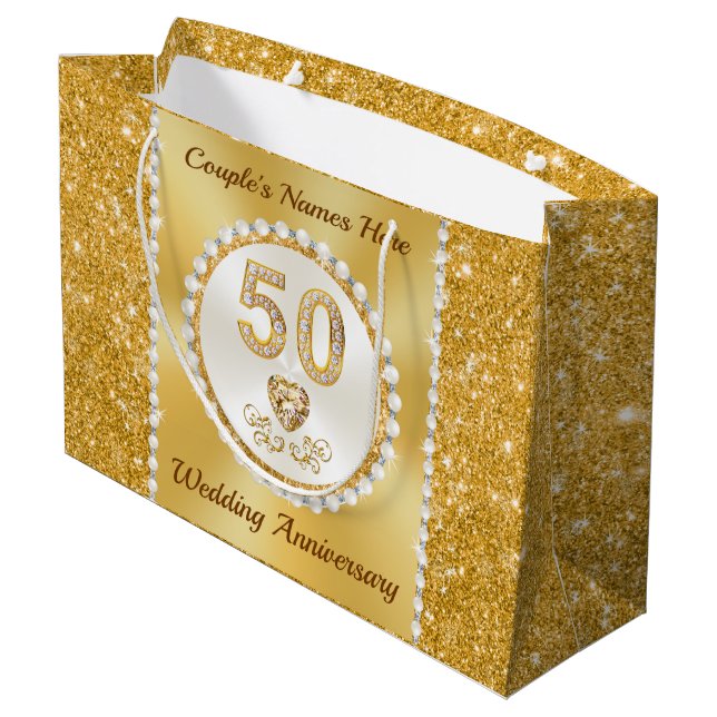 Sacola Para Presentes Grande Personalizado, 50.º Aniversário - Sacos de Present (Verso inclinado)