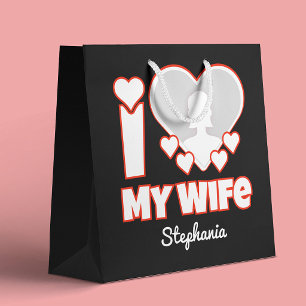 Sacola Para Presentes Grande Personalizado Amo Minha Esposa - Adicionar Nome e