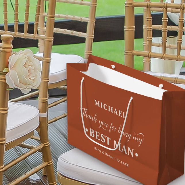 Sacola Para Presentes Grande Personalizado Melhor Homem Queimado Laranja Obriga (Terracotta Burnt Orange Wedding Thank You Gift Bag for Best Man)