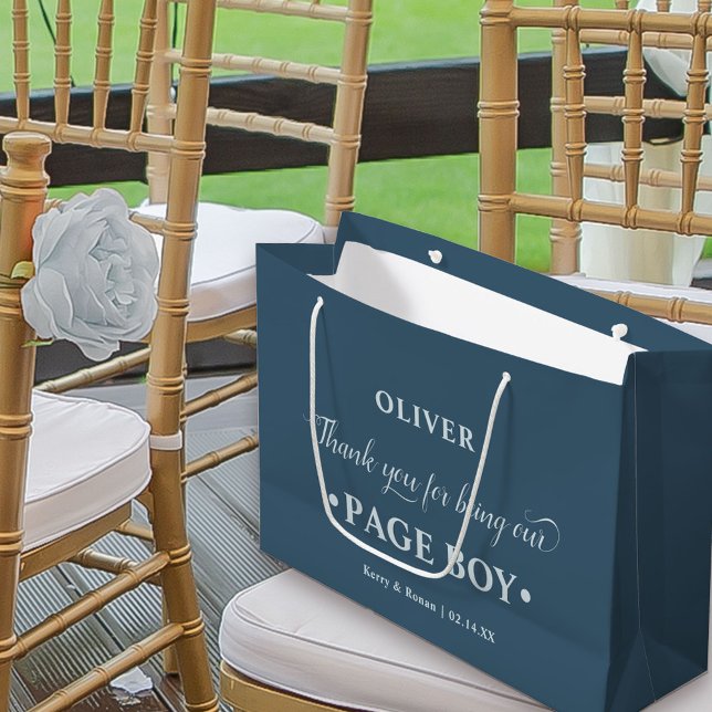 Sacola Para Presentes Grande Personalizado Page Boy Blue Obrigado (Dusty Blue Wedding Thank You Gift Bag for Page Boy)