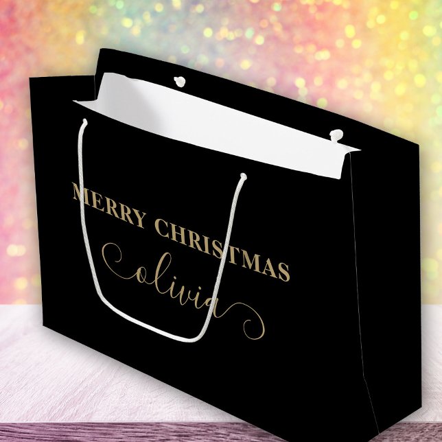 Sacola Para Presentes Grande Personalizar script Dourado Black Gift Bag (Criador carregado)