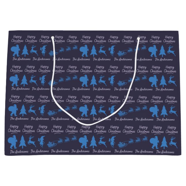 Sacola Para Presentes Grande Personalized Christmas Gift Bag - Silhouette Santa (Frente)