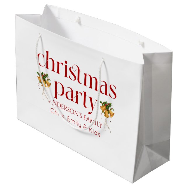 Sacola Para Presentes Grande Personalized Christmas Party Red Retro Typography (Verso inclinado)