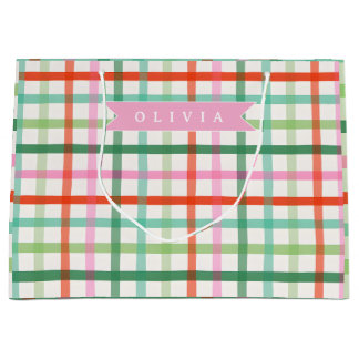Sacola Para Presentes Grande Personalized Colorful Christmas Holiday Plaid