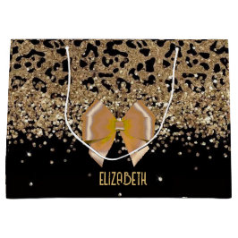Sacola Para Presentes Grande Personalized Gold Black Leopardwith Elegant Golden