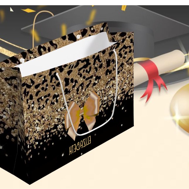 Sacola Para Presentes Grande Personalized Gold Black Leopardwith Elegant Golden (Criador carregado)