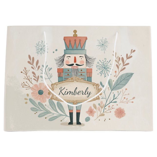 Sacola Para Presentes Grande Personalized Pastel Nutcracker Christmas (Frente)