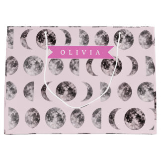 Sacola Para Presentes Grande Personalized Pink Moon Phase Celestial Name Gift