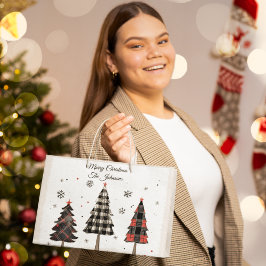 Sacola Para Presentes Grande Personalized Plaid Christmas Trees Family Name