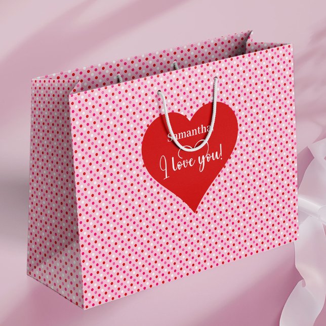 Sacola Para Presentes Grande Personalized Valentine Gift Bag With Love You Text (Personalized Valentine Gift Bag With I Love You Text)
