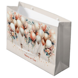 Sacola Para Presentes Grande Pêssego Branco Colorido Balões Florais Elegantes