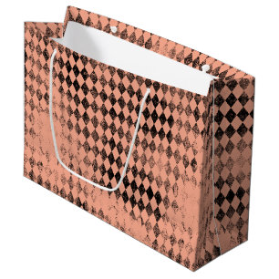Sacola Para Presentes Grande Pêssego e Harlequin Preto