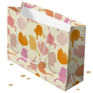 Sacola Para Presentes Grande Pêssego Laranja Cor-de-Rosa Padrão de Gato Moderno