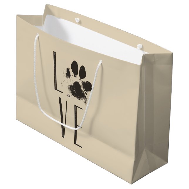 Sacola Para Presentes Grande Pet Paw Print Love Tipografia (Frente inclinada)